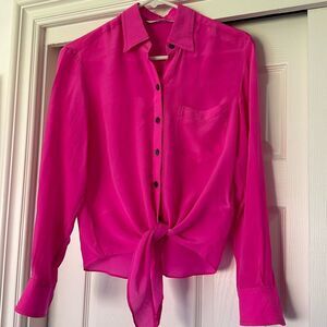 Trina Turk silk hot magenta tie front button-down blouse